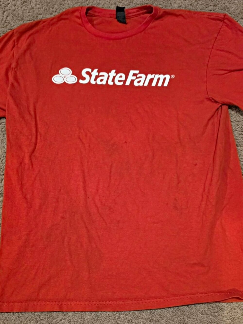 Gildan Softstyle State Farm Logo Red Graphic Tee Men's L Crew Neck Short Sleeve